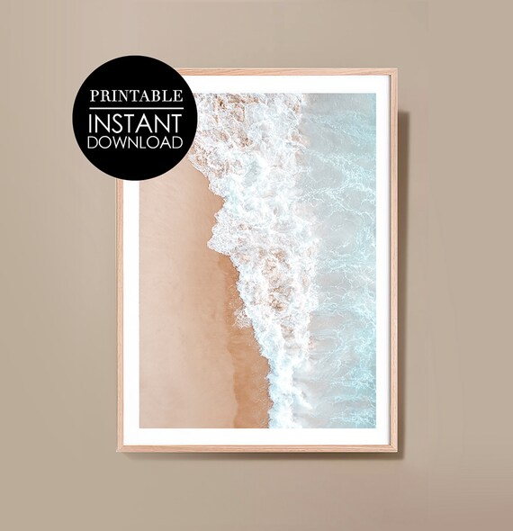 Aerial Beach Ocean Waves Sand Surf Top View Drone Photo Poster