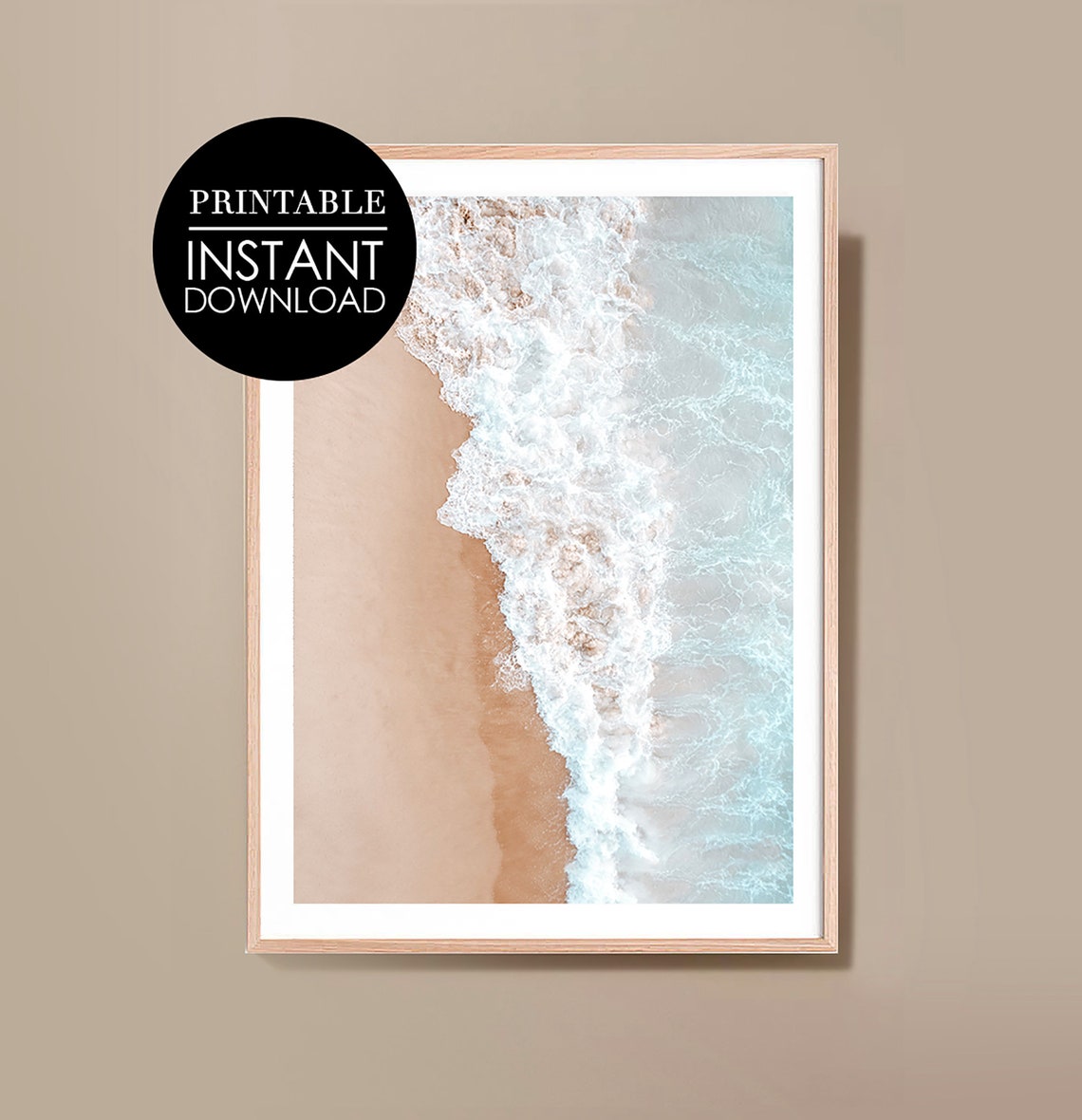 Aerial Beach Ocean Waves Sand Surf Top View Drone Photo Poster