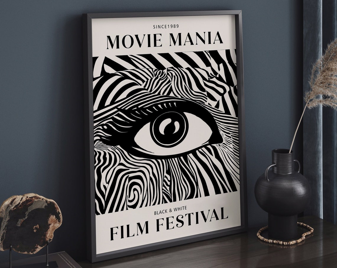 Black And White Film Festival Poster Eye Illustration Zebra Stripes Movie Wall Art Film Festival Movie Mania Movie Fans Modern Art
