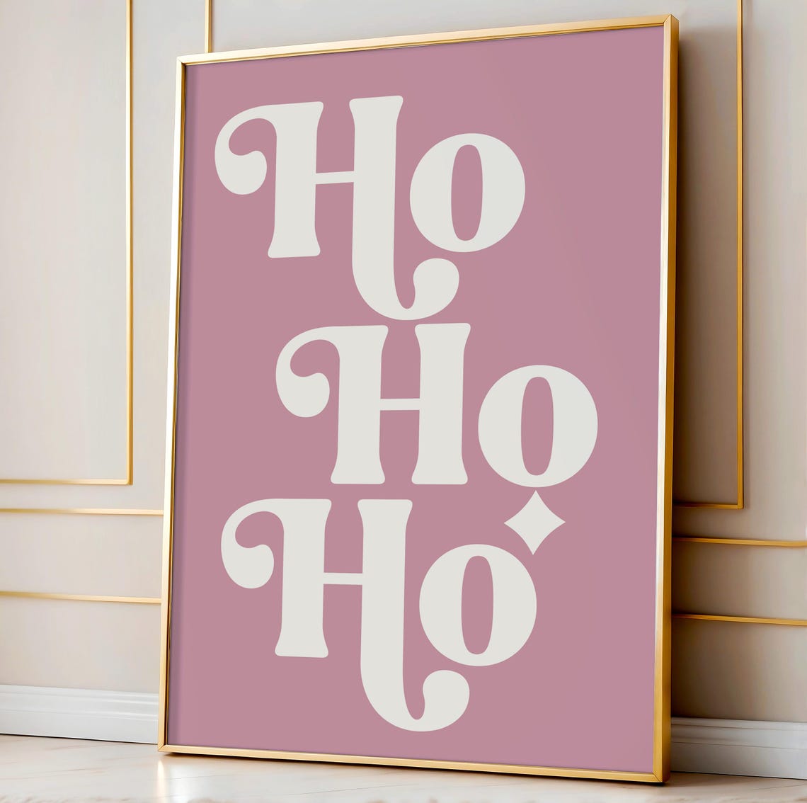 Ho Ho Ho Retro Script Ivory Lettering Dusty Rose Christmas Poster