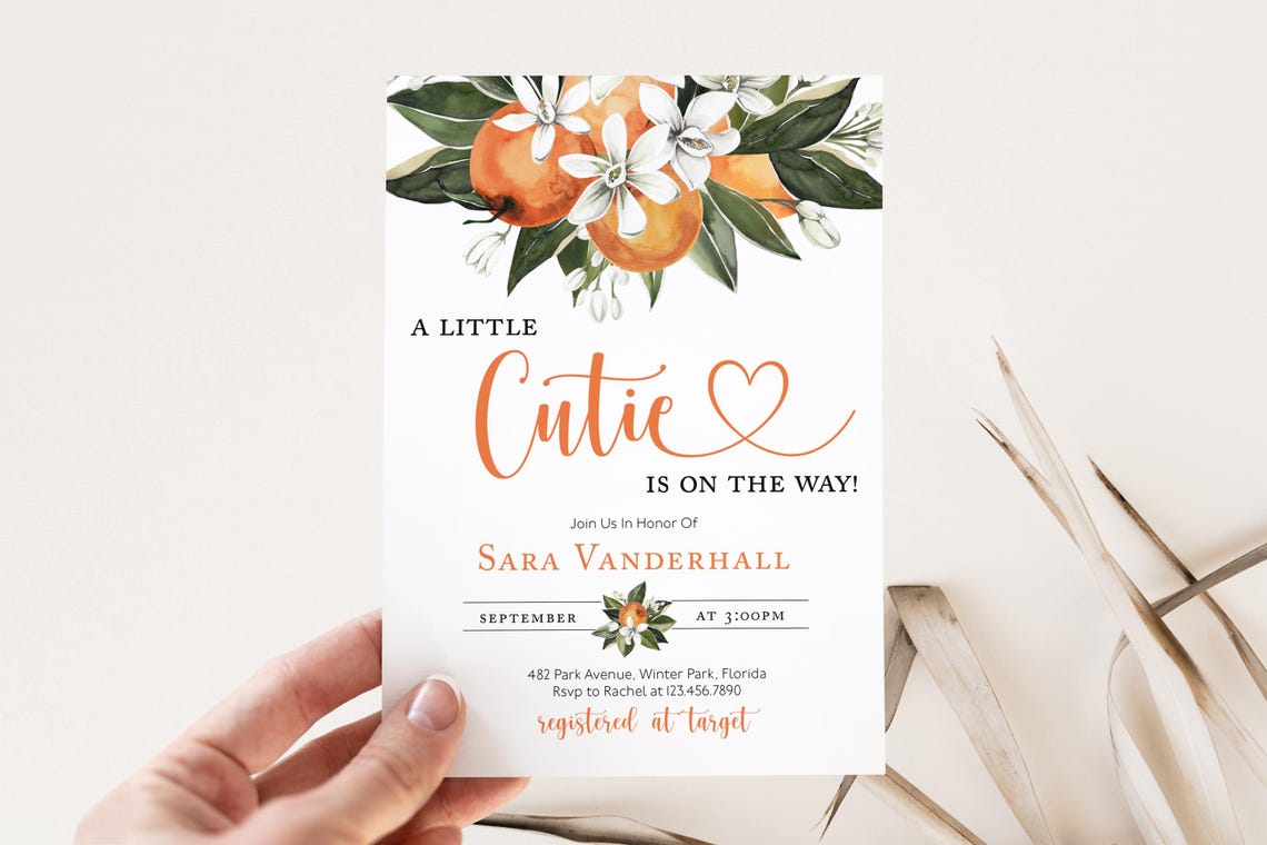 A Little Cutie Citrus Baby Shower Invitation Template Editable Card - Image 3