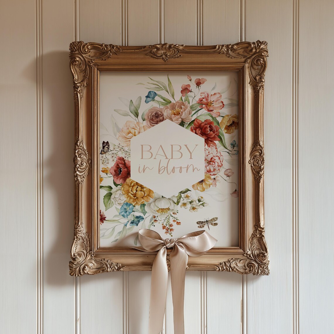 Baby In Bloom Wildflower Wreath Watercolor Nursery Sign Wall Art - Image 2