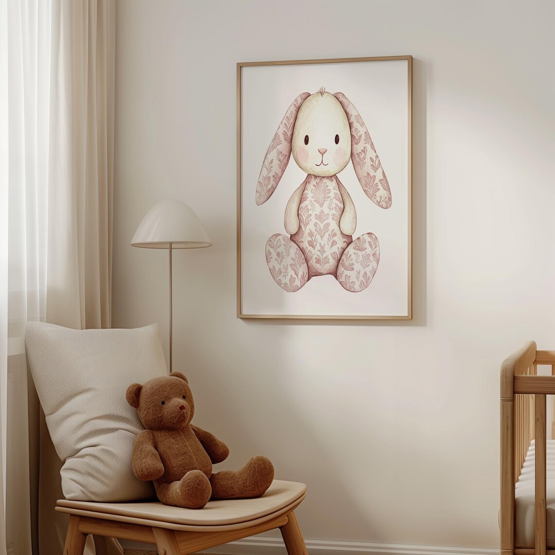 Pink Floral Bunny Watercolor Nursery Baby Girl Room Decor Wall Art - Image 2