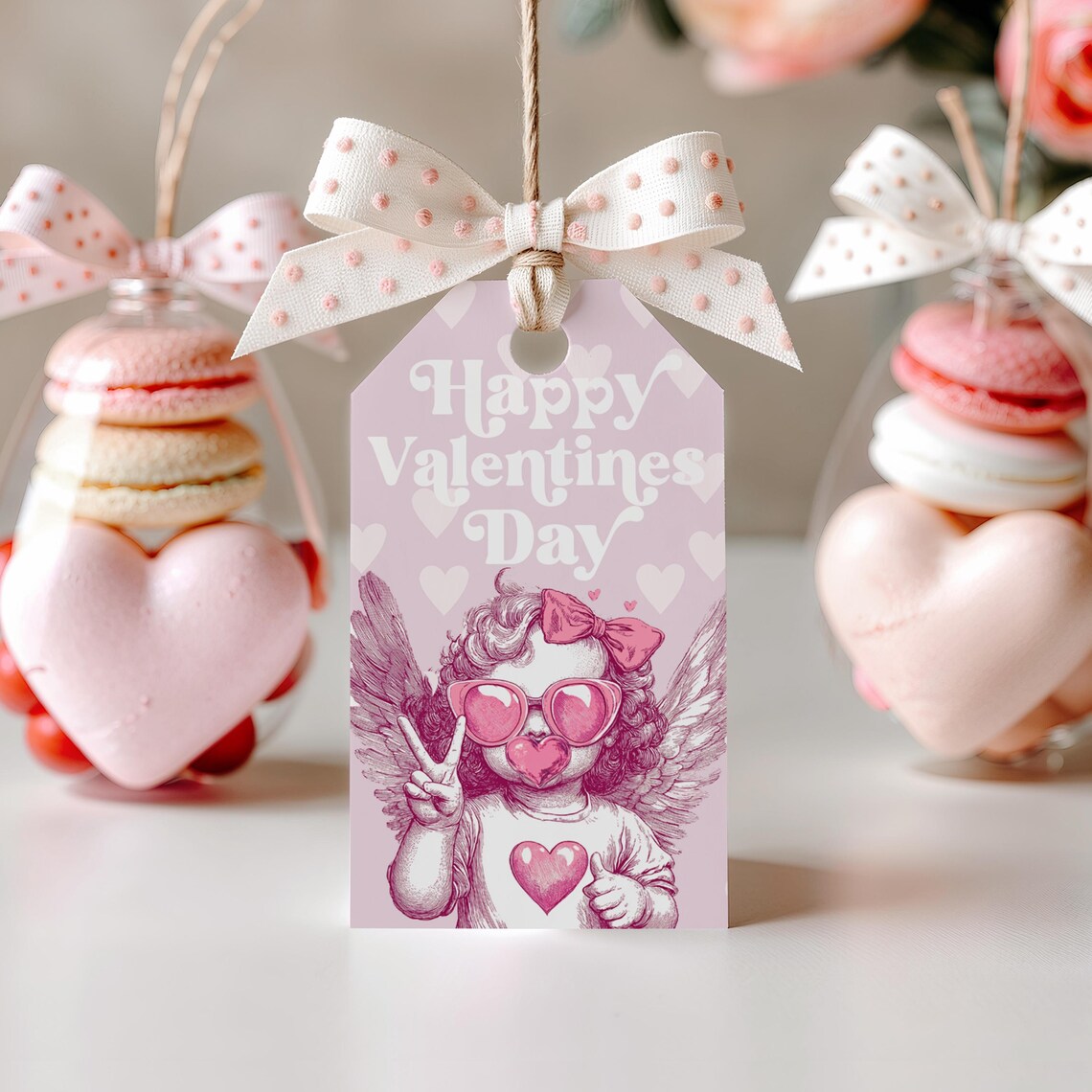 Happy Valentines Day Cupid Gift Tag Pink Favor Tag Card Print - Image 3