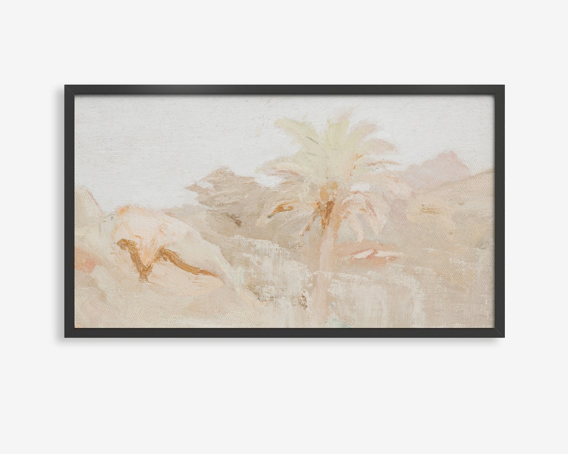 Pale Tropical Palm Tree Impressionist Painting Frame TV Art Poster