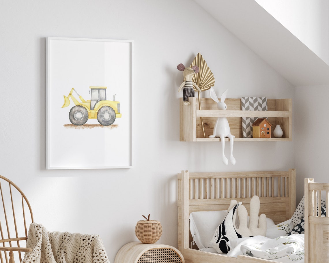 Wheel Loader Nursery Print Construction Truck Print Boy Room Wall Art Playroom Decor Watercolor Construction Vehicle Nursery Decor - Image 2