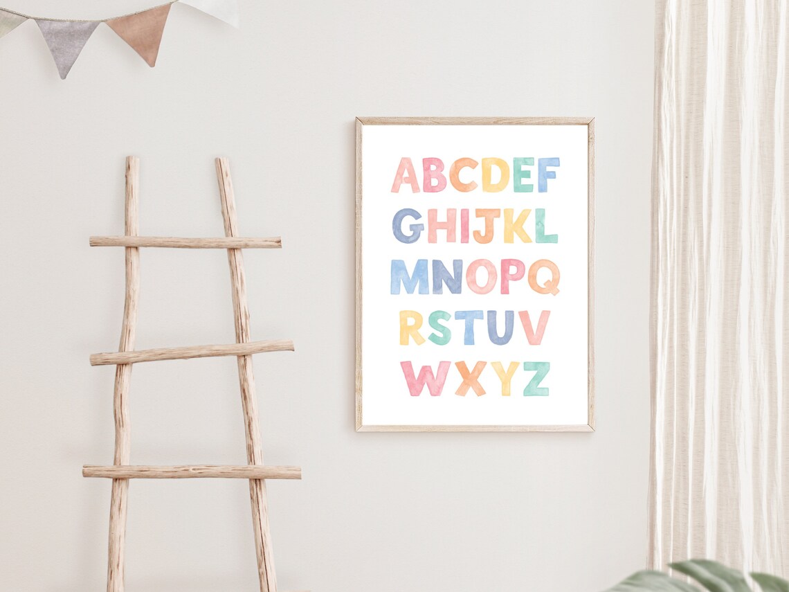 Pastel Rainbow Watercolor ABC Alphabet Letters Nursery Educational Print - Image 2