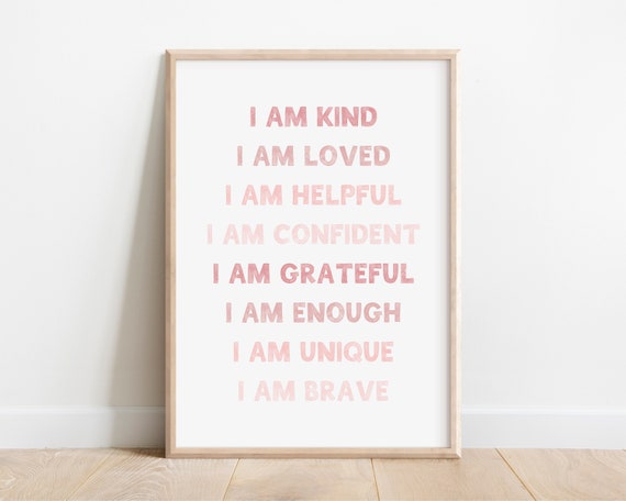 Pink Kids Affirmation Poster, Nursery Decor Art Print