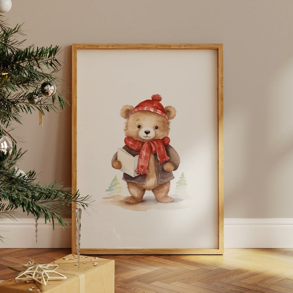 Teddy Bear Christmas Print Nursery Print Christmas Nursery Decor Teddy Bear Nursery Decor Holiday Nursery Wall Art