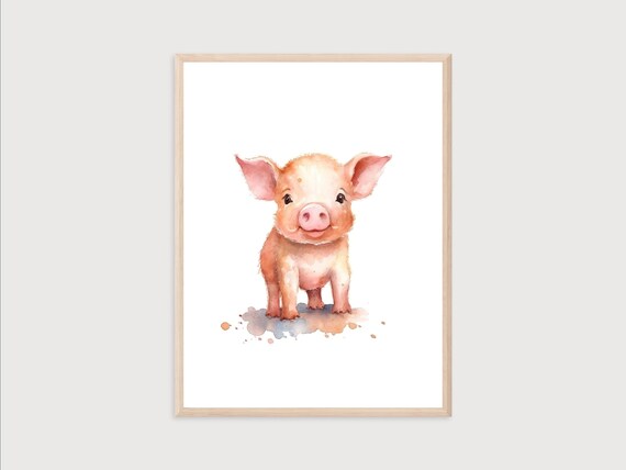 Baby Pig Watercolor Farm Animal Cute Piglet Nursery Wall Print