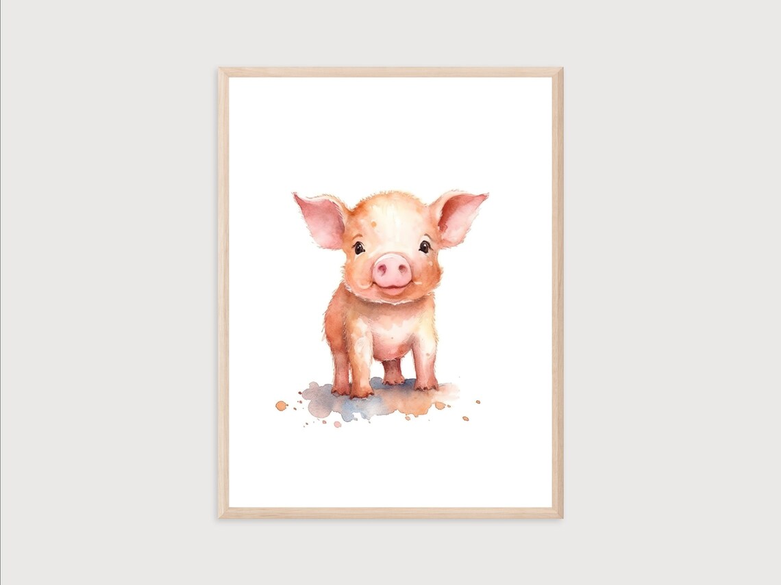 Baby Pig Watercolor Farm Animal Cute Piglet Nursery Wall Print