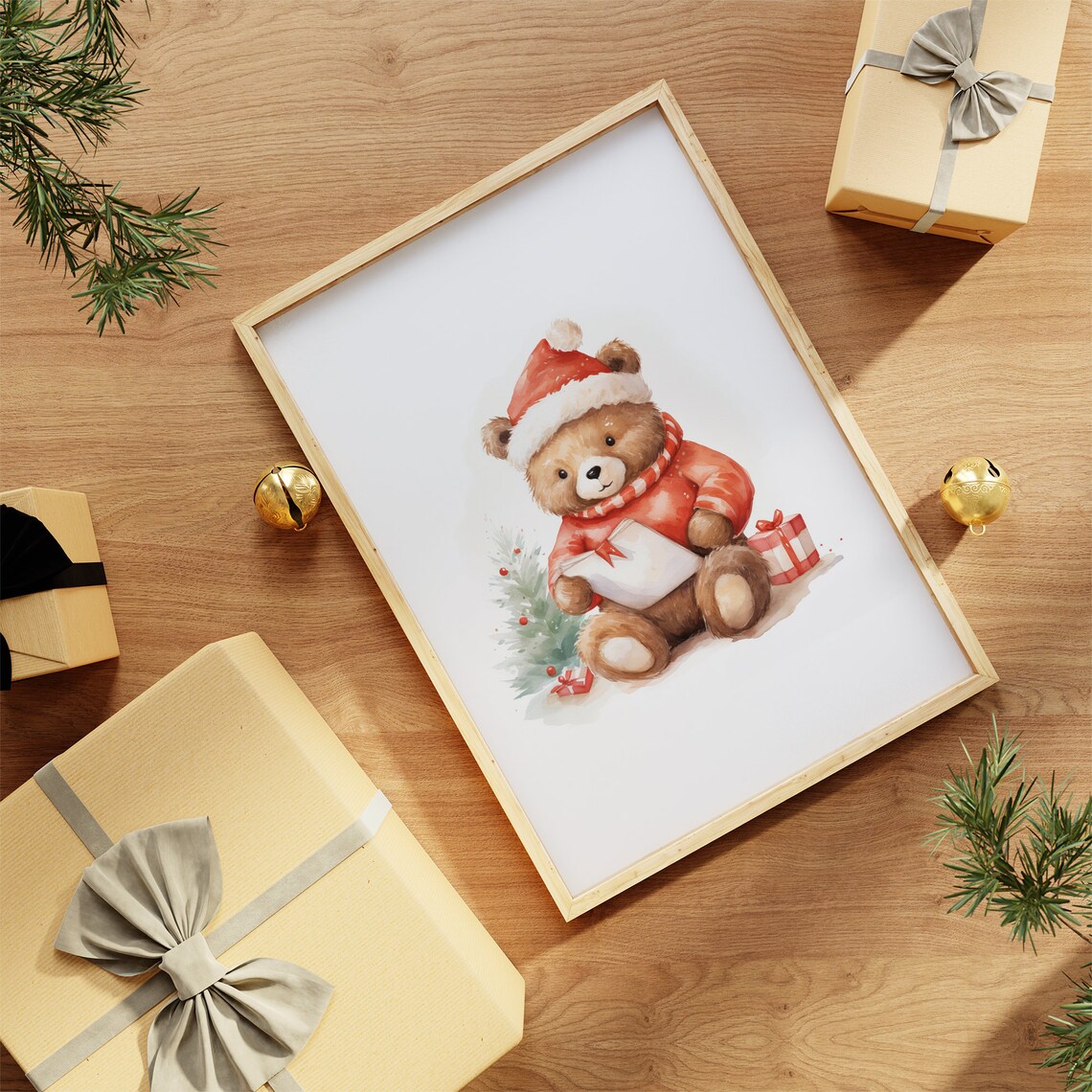 Christmas Teddy Bear In Santa Hat Holding Letter Cozy Holiday Poster - Image 2