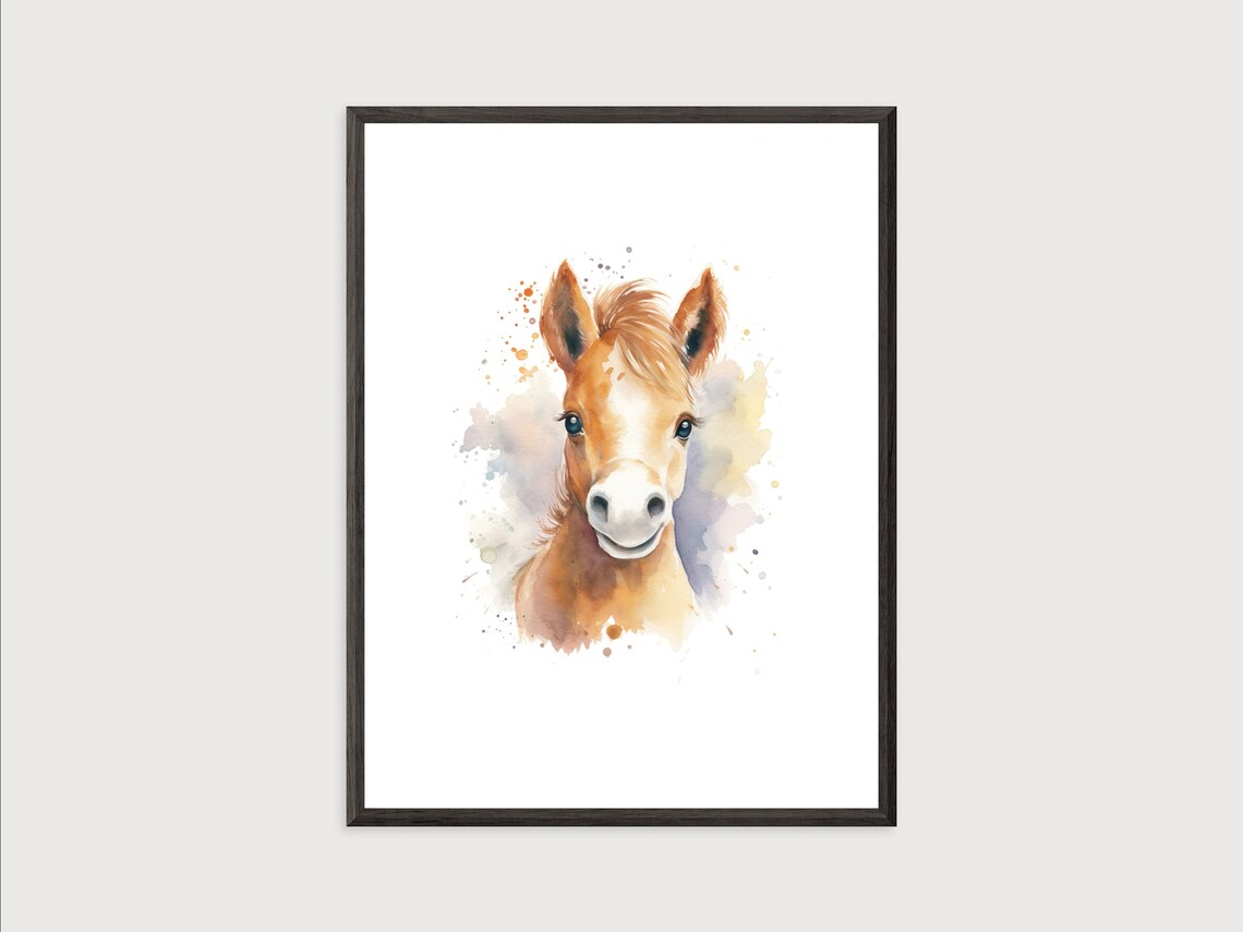 Baby Horse Foal Watercolor Portrait Cute Nursery Animal Art Poster - Image 2