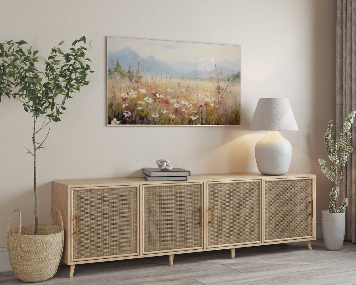 Wildflower Meadow Mountain View Summer Field Frame TV Art Poster - Image 3