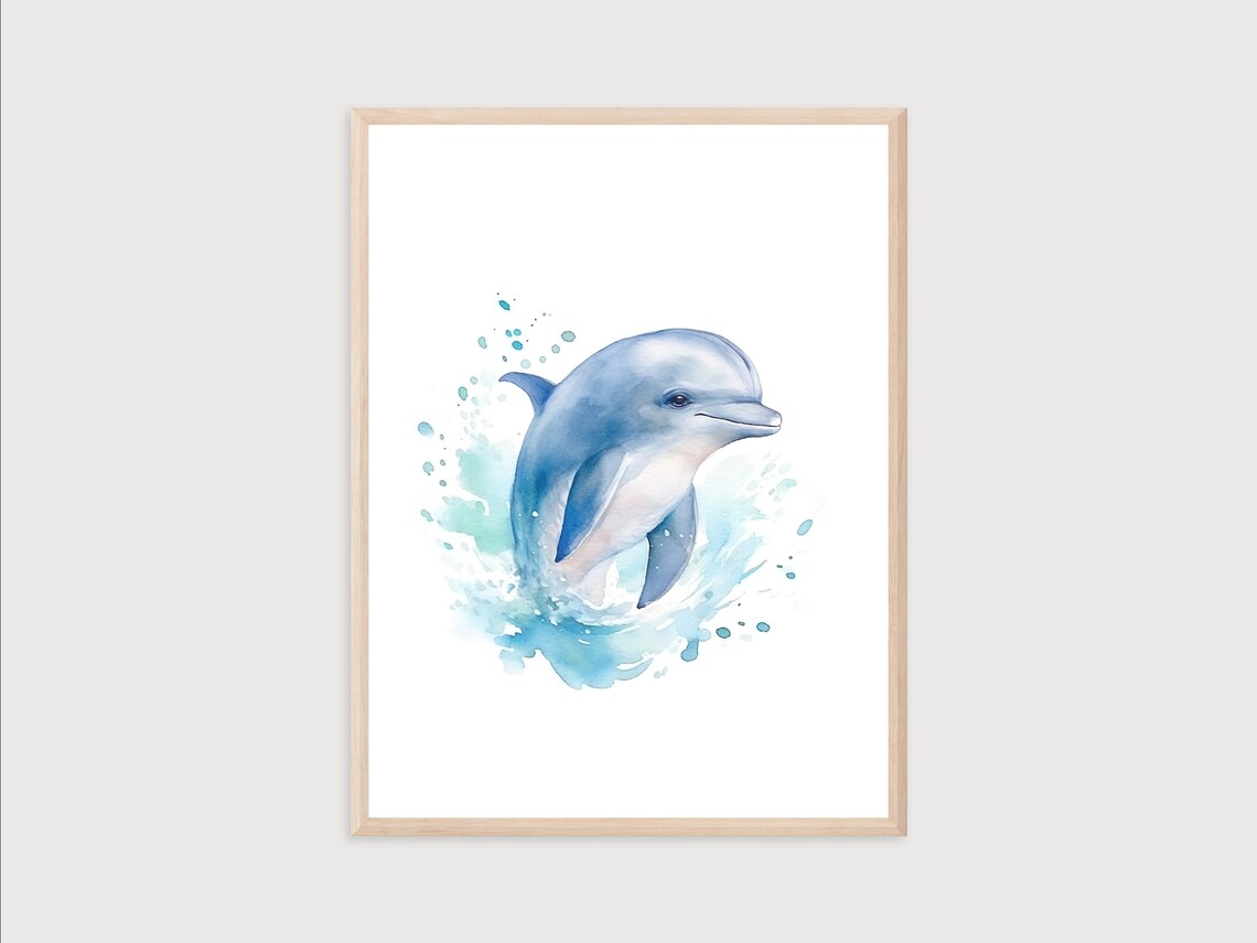 Baby Dolphin Watercolor Poster, Nursery Wall Art