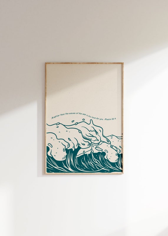 Psalms Scripture Art Print, Minimal Waves Poster