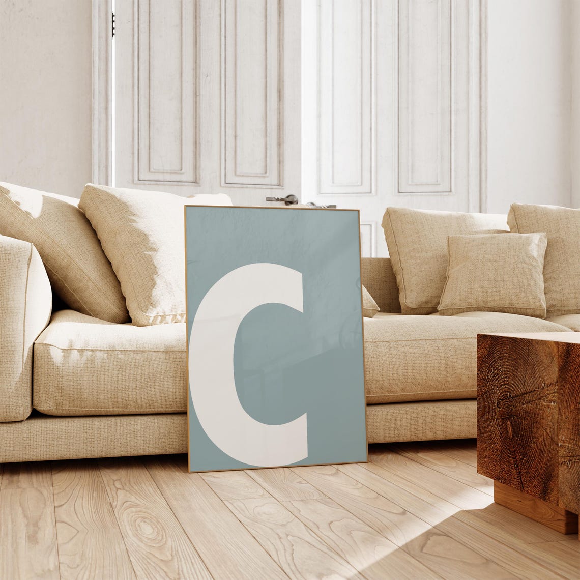 Sage Green White Letter C Monogram Minimalist Wall Decor Poster - Image 3