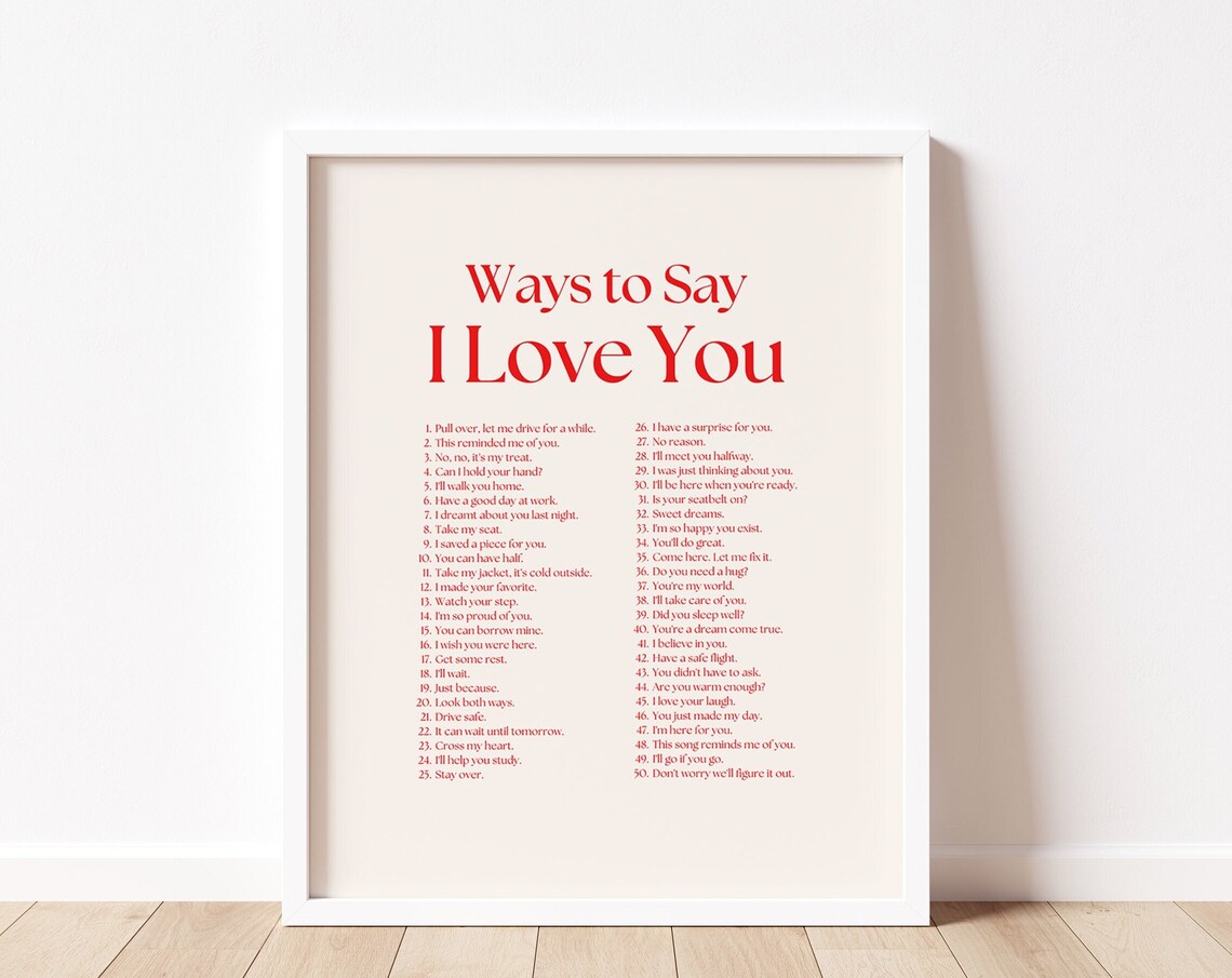 Ways to Say I Love You Red Serif Romantic Love Quotes Poster