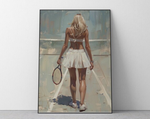 Blonde Tennis Player In White Walking Onto Sunlit Court Sports Art Poster