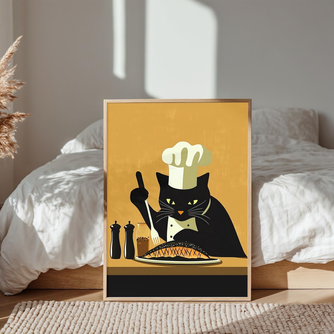 Black Cat Cooking, Cute Cat Portrait Art Print - Image 4