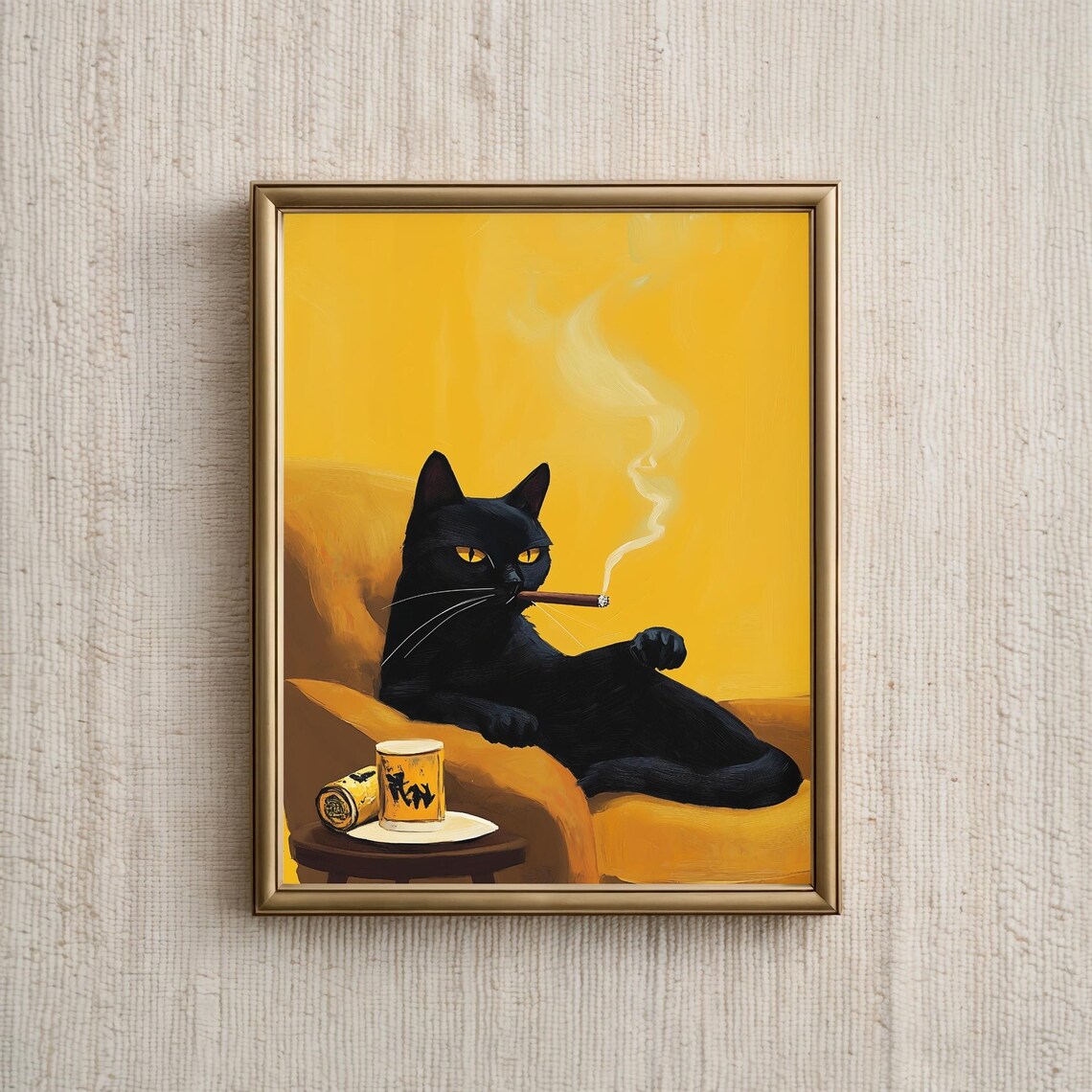 Black Cat Smoking, Whimsical Cat Portrait