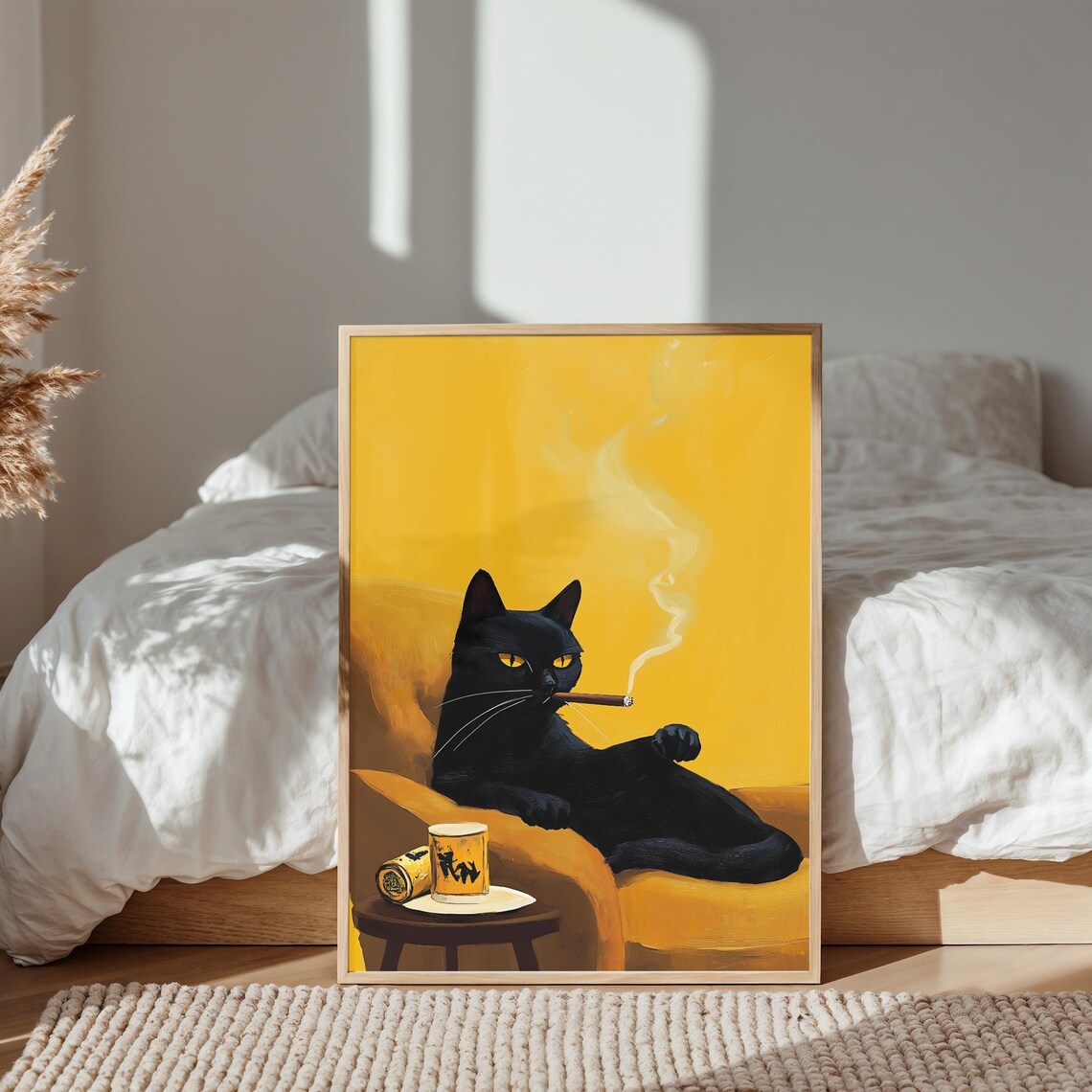 Black Cat Smoking, Whimsical Cat Portrait - Image 4