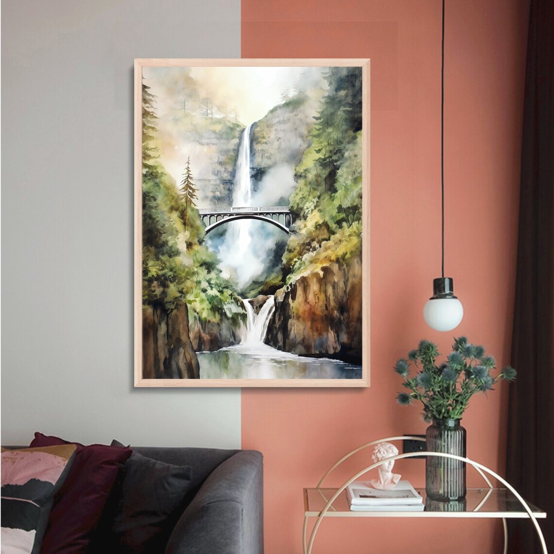 Multnomah Falls Watercolor Art Print, Landscape Decor - Image 3