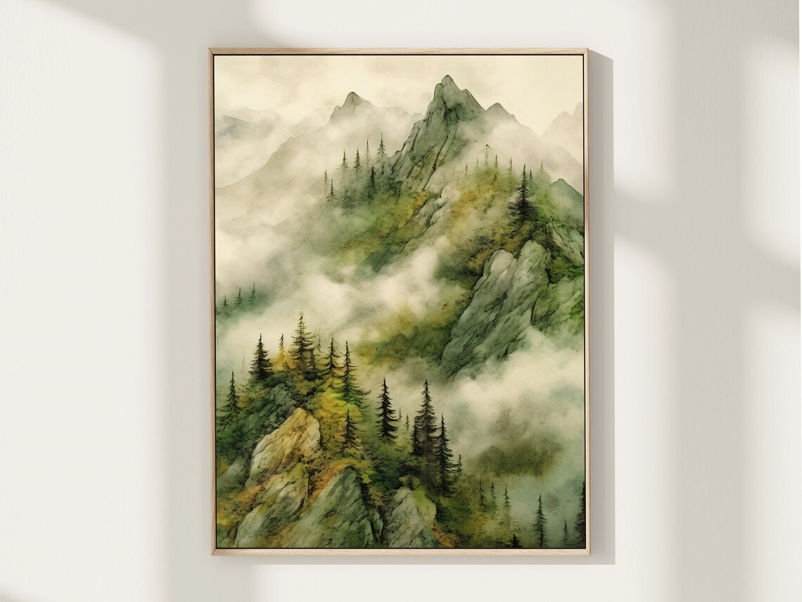 Pine Tree Mountain Forest Watercolor Landscape Art Print - Image 2