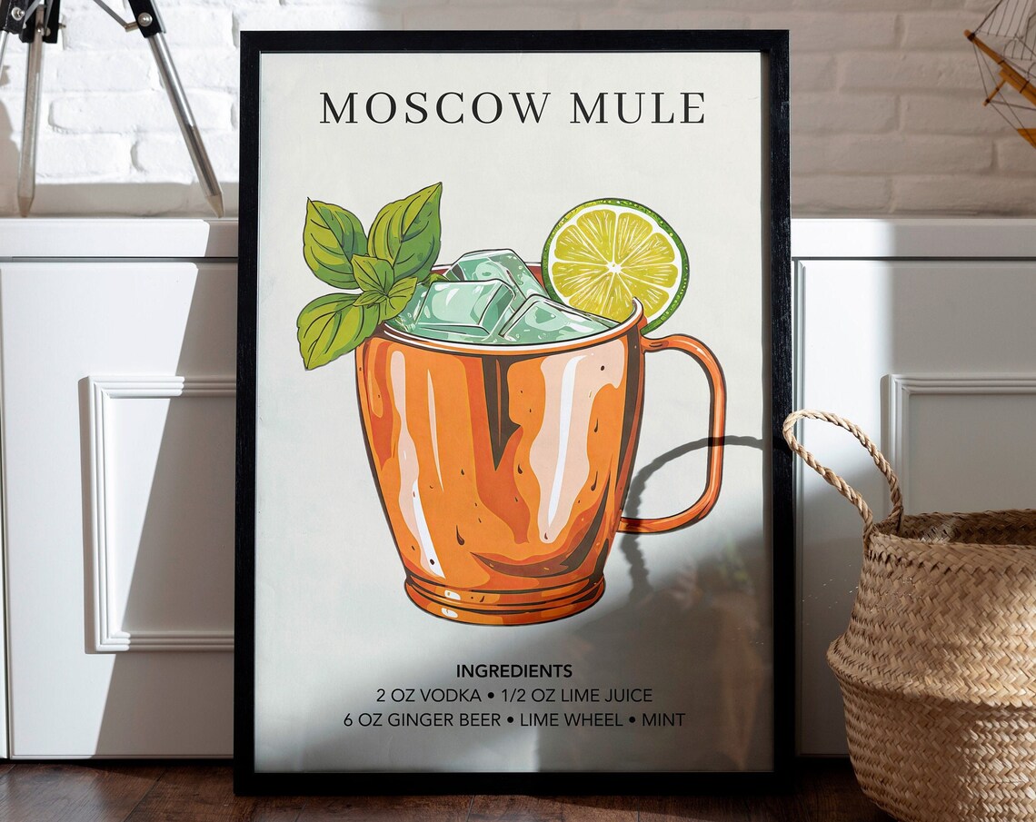 Moscow Mule Watercolor Retro Drink Art Print
