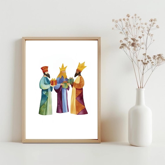 Three Wise Men Nativity Watercolor Minimalist Christmas Scene Art Print