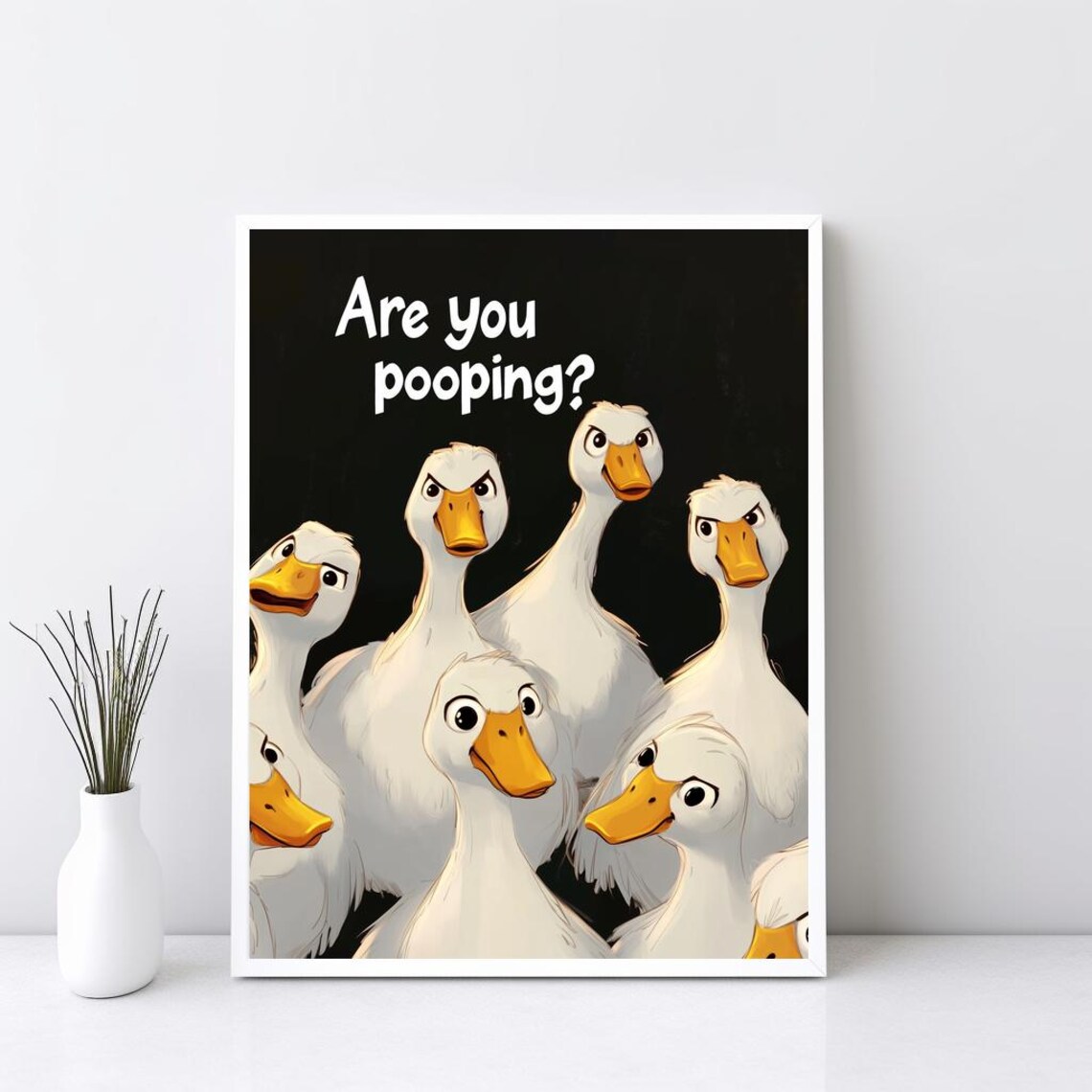 Are You Pooping Funny Ducks Art Quirky Bathroom Humor Poster