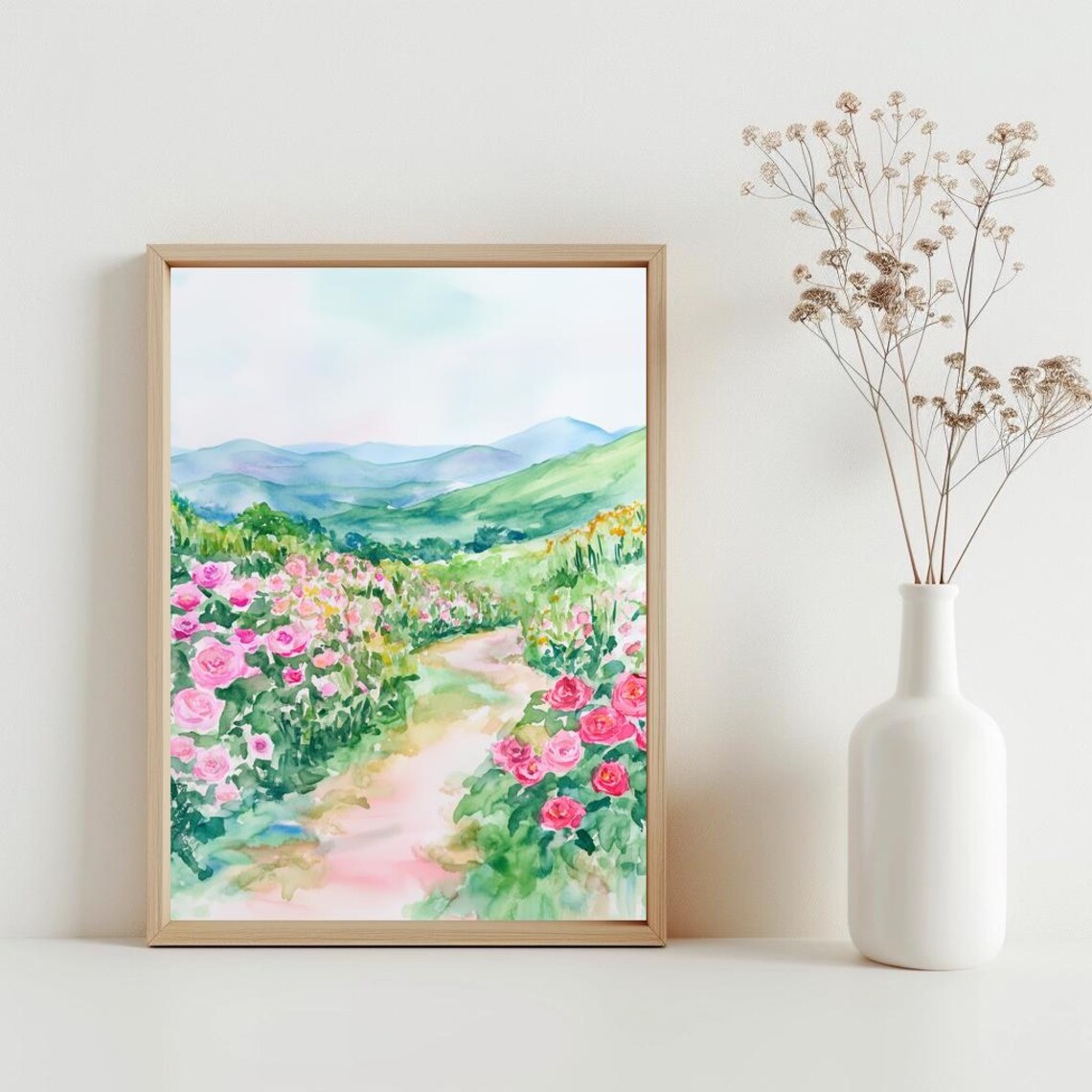 Watercolor Flower Landscape, Summer Garden Poster