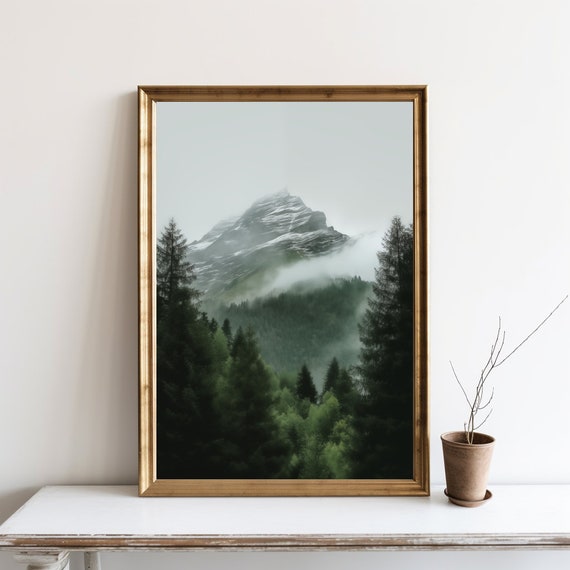 Mountain Forest Photography Wall Art Dark Pine Trees Nature Misty Print Foggy Landscape Poster Sg16