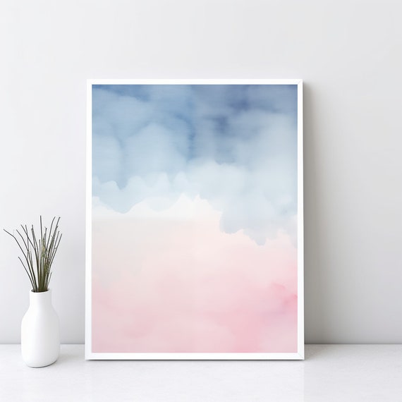 Abstract Art Watercolor Sky Print Blue Pink Wall Prints Pastel Jpg Sg6