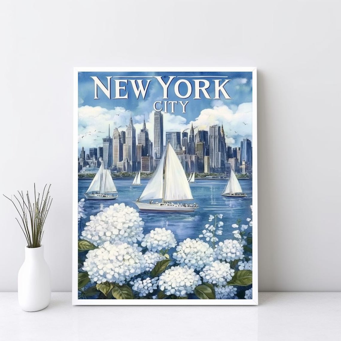 New York City Sailboat Harbor Vintage Travel Poster Gallery Art
