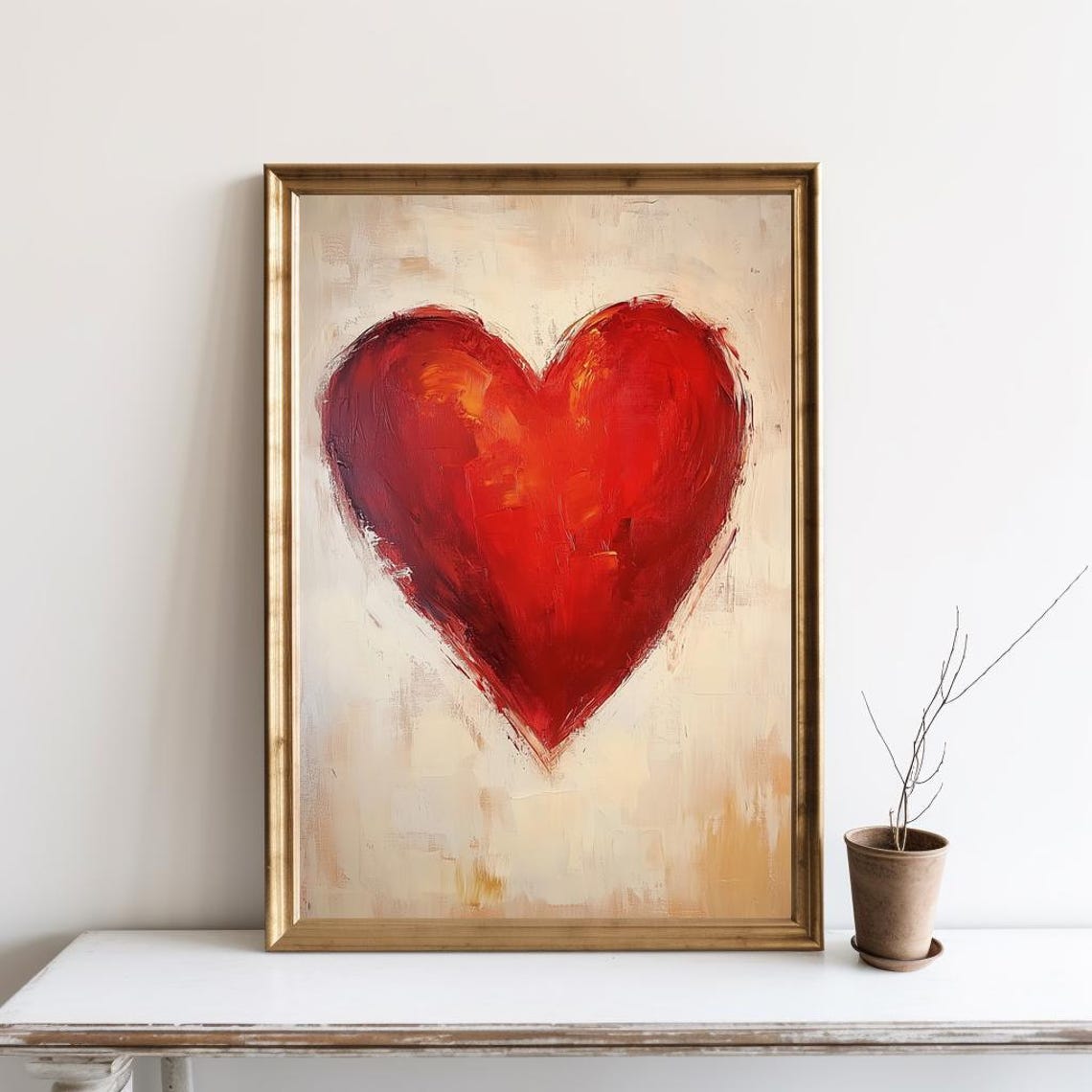 Bold Red Heart Oil Painting Romantic Valentine Canvas Art Poster