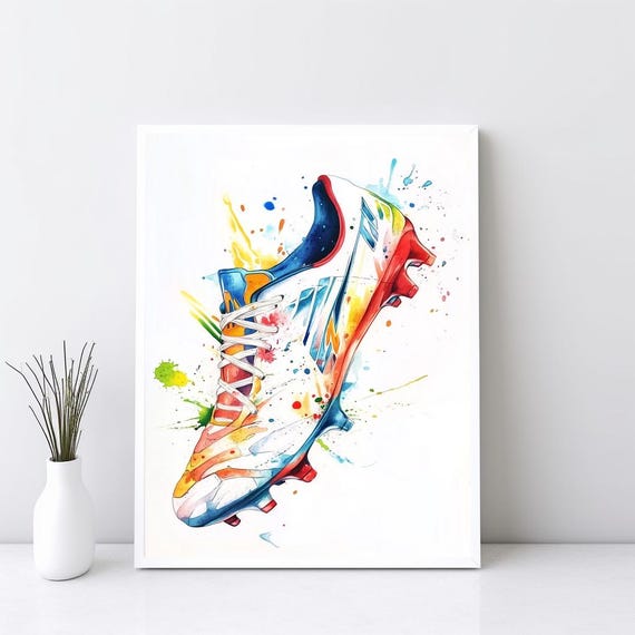 Soccer Cleat Wall Art Colorful Watercolor Football Boys Bedroom Decor Girls Room Poster Kid Painting Sg319