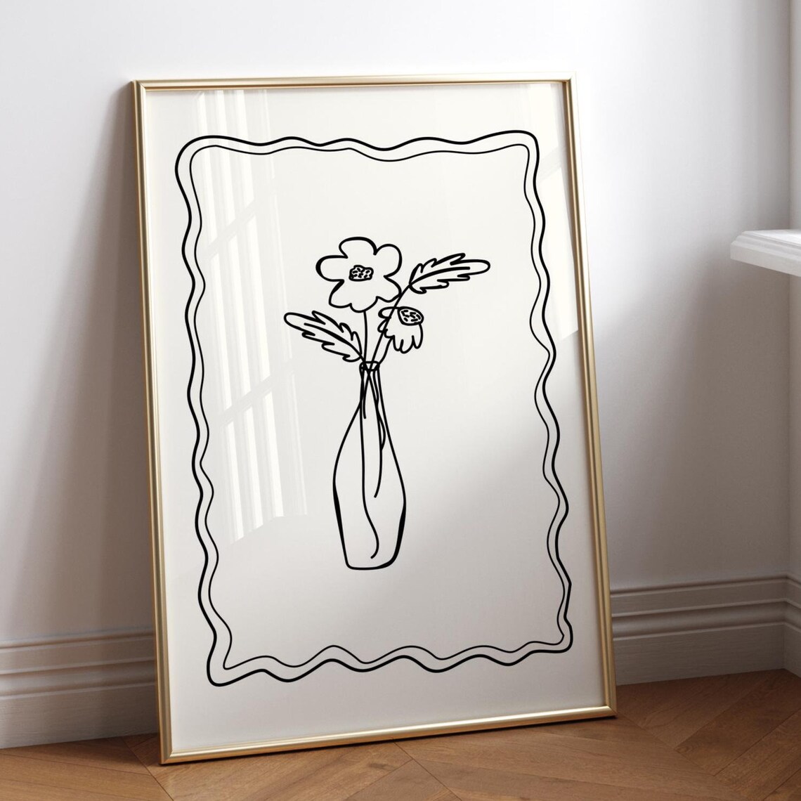 Fine Line Floral Vase Drawing Minimalist Chic Botanical Wall Art - Image 4