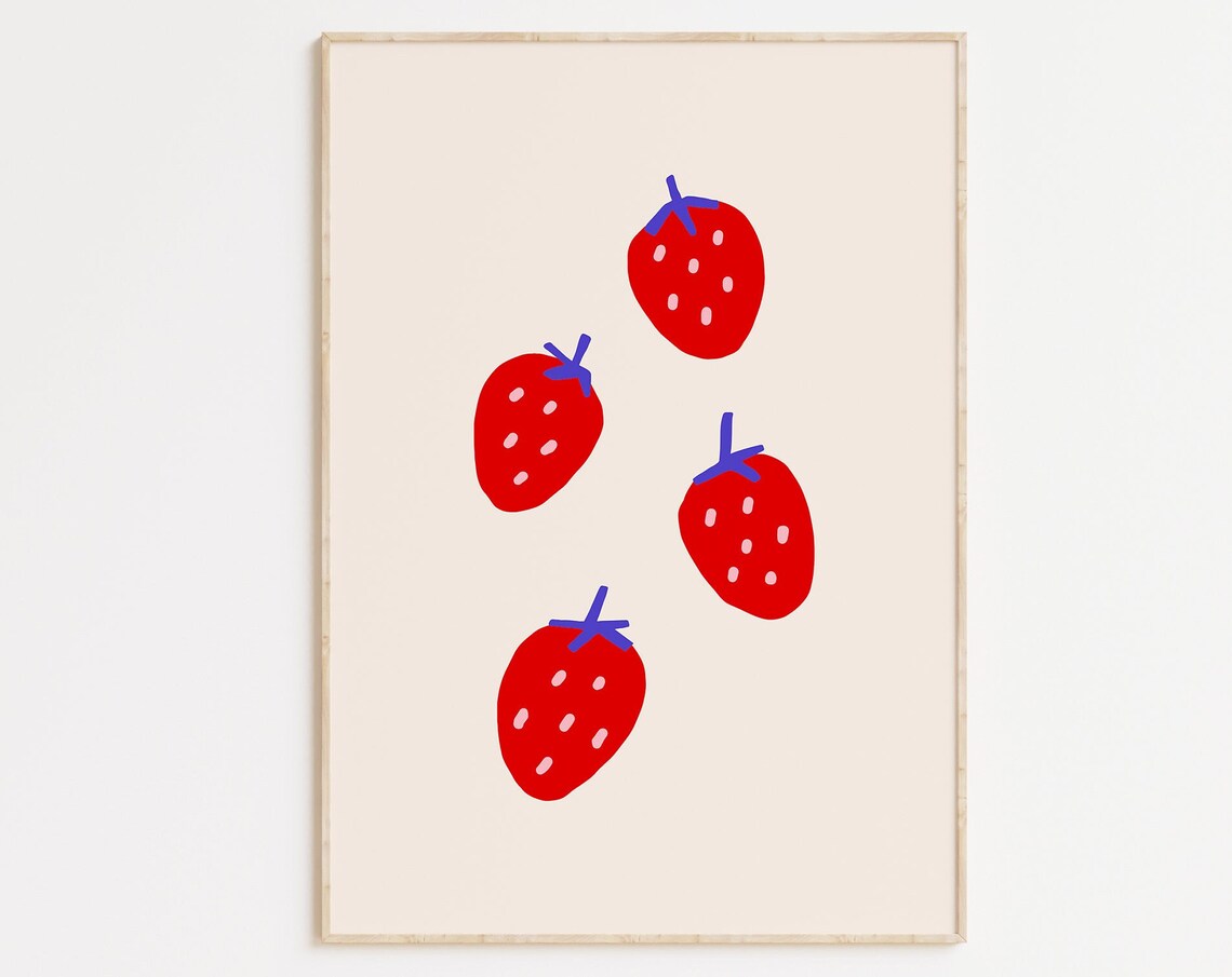 Strawberries Print, Trendy Kitchen Dining Room Art