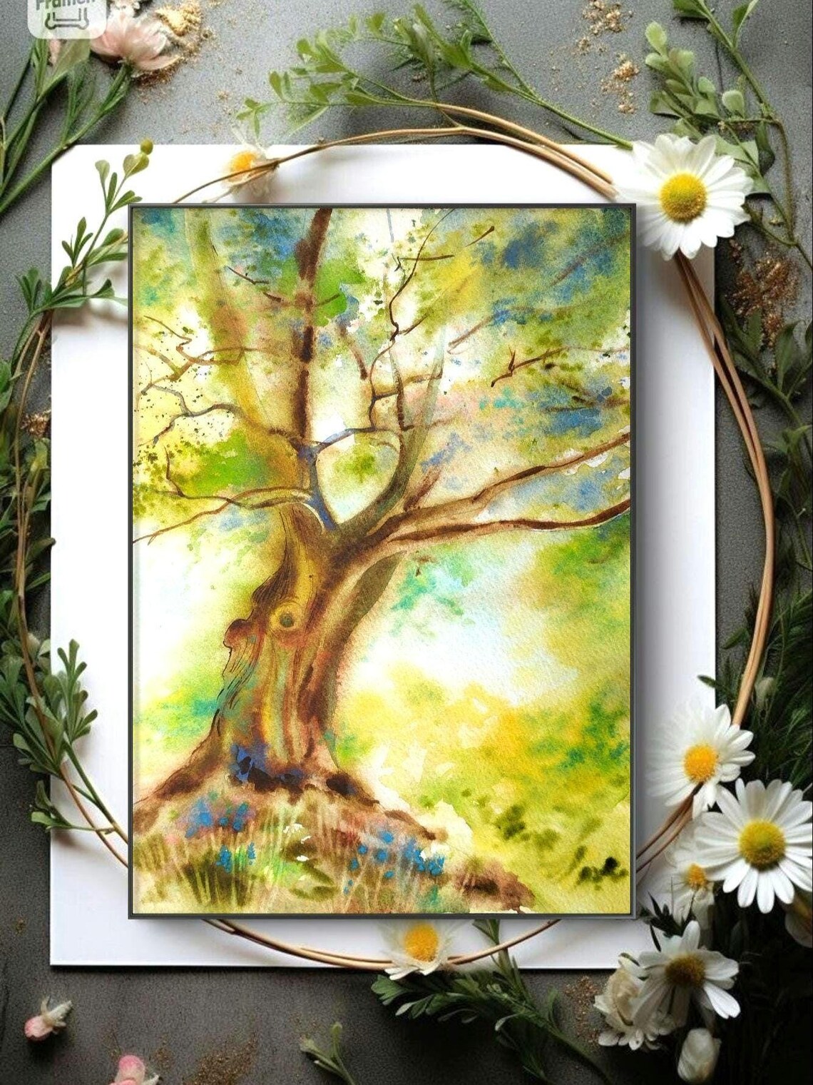 Ancient Tree In Summer Foliage Watercolor Tree Of Life Nature Art Poster