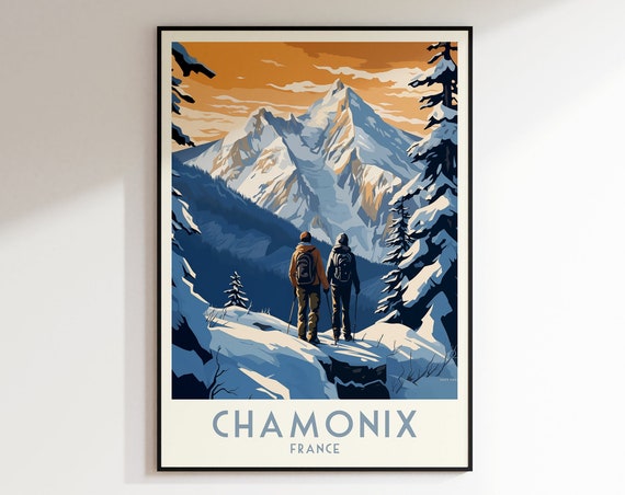 Chamonix Ski Print France Print France Home Decor Retro Wall Art Wedding Gift Birthday Gift Print Poster Ski Resort Print