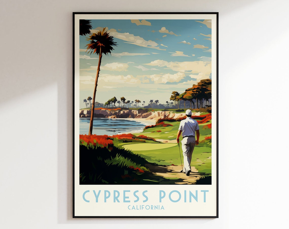 Cypress Point California Golfer Walking Coastal Path Golf Poster