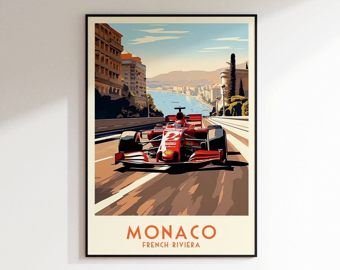 Monaco French Riviera Formula One Race Car Street Travel Poster