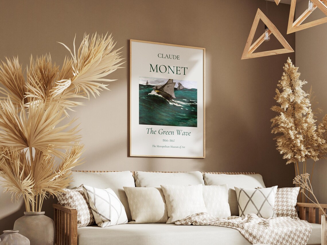 Monet-Inspired Green Wave Nautical Art Poster - Image 4