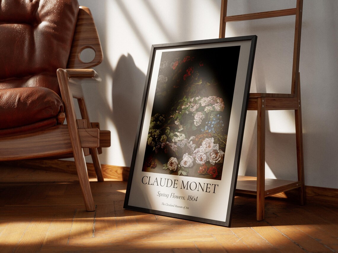 Monet Spring Flowers 1864 Dark Floral Still Life Bouquet Art Poster - Image 2