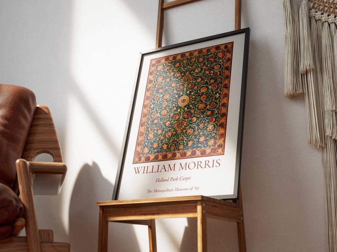 William Morris Holland Park Carpet Red Blue Floral Exhibition Wall Art - Image 4