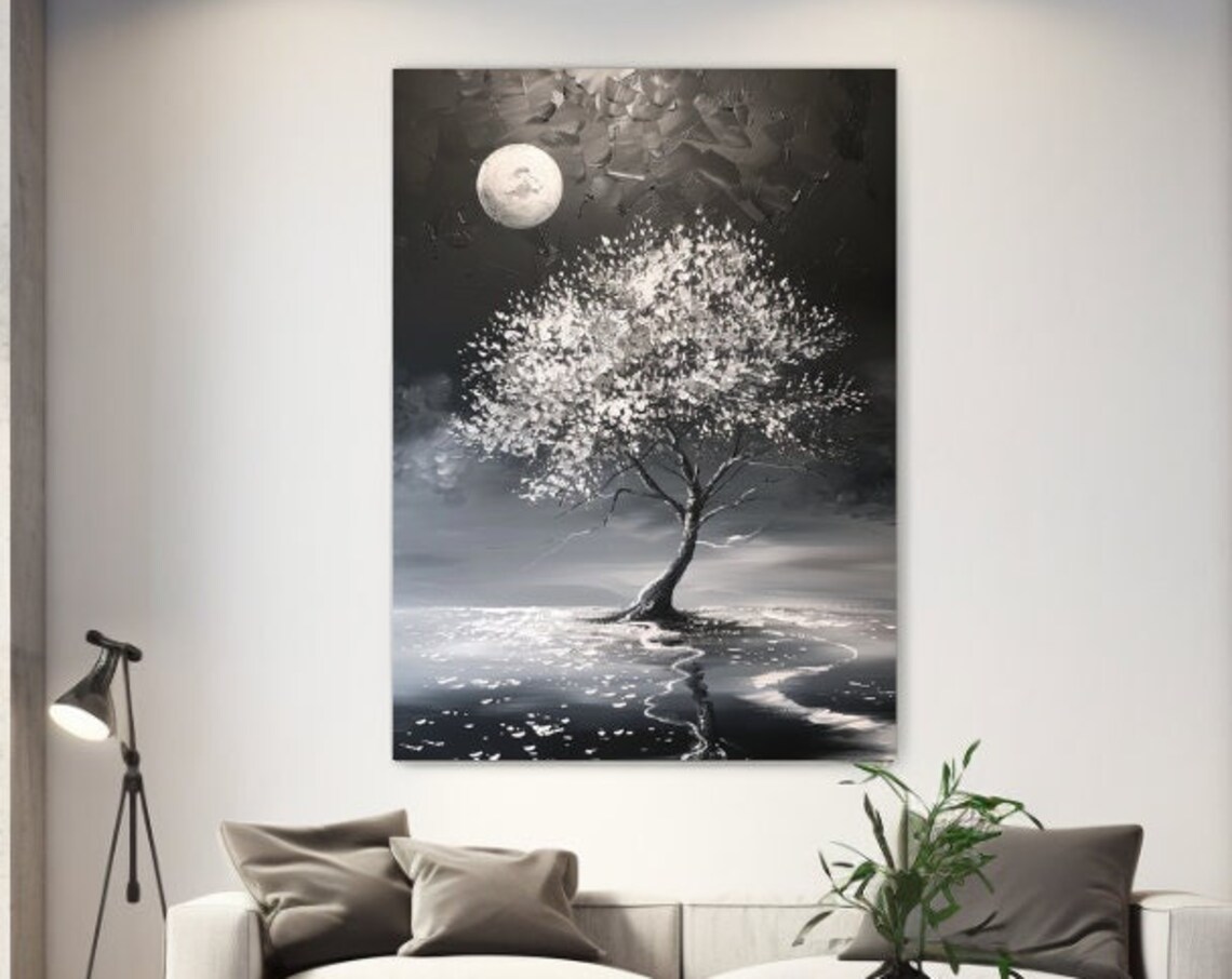 Tree and Moon Abstraction, Nature Wall Art Print