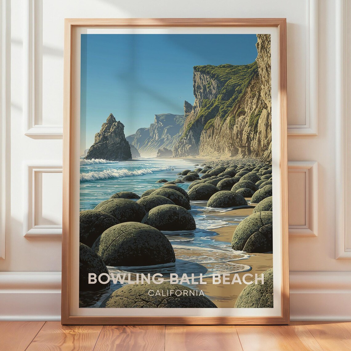 Bowling Ball Beach California Vintage Travel Poster