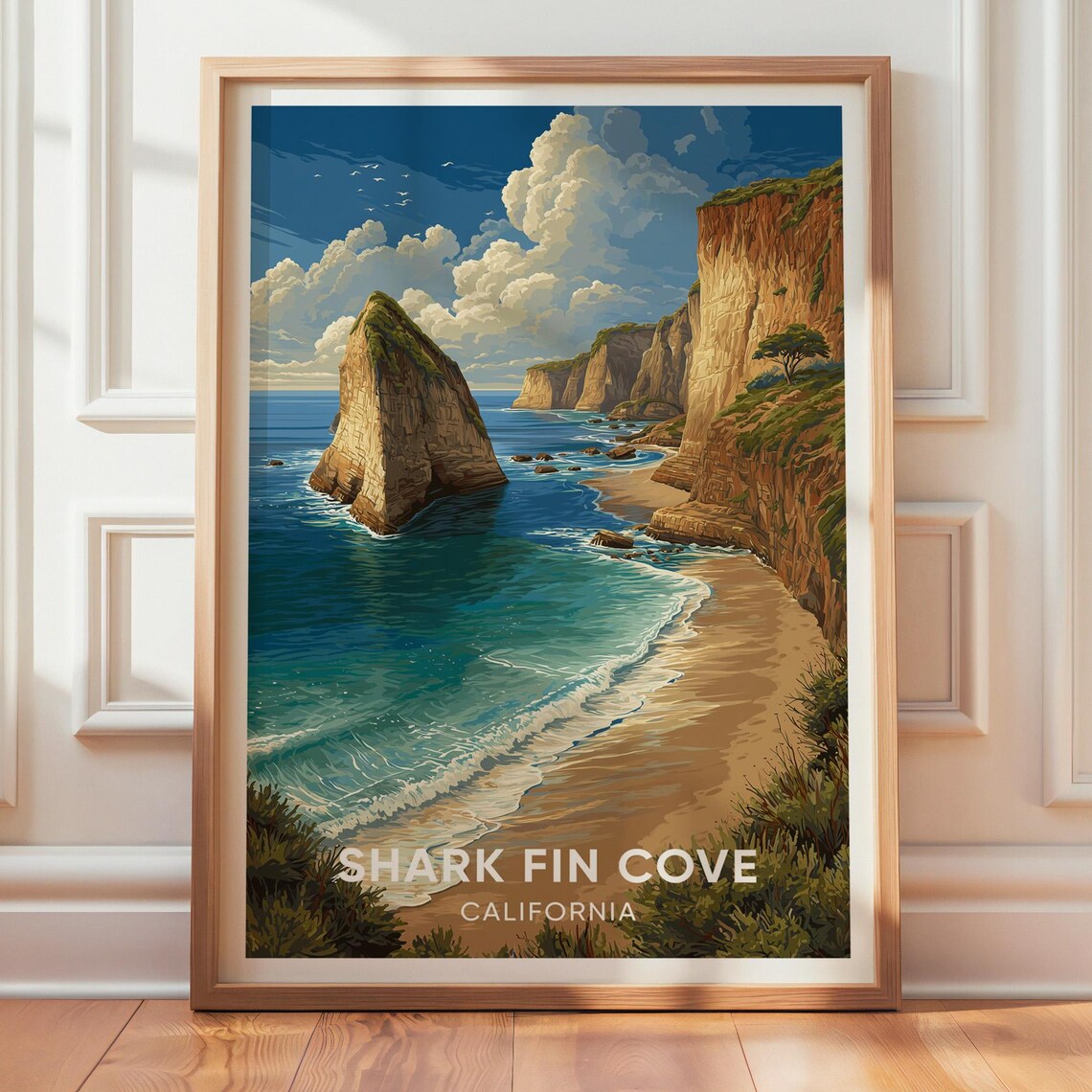 Shark Fin Cove California Vintage Travel Poster
