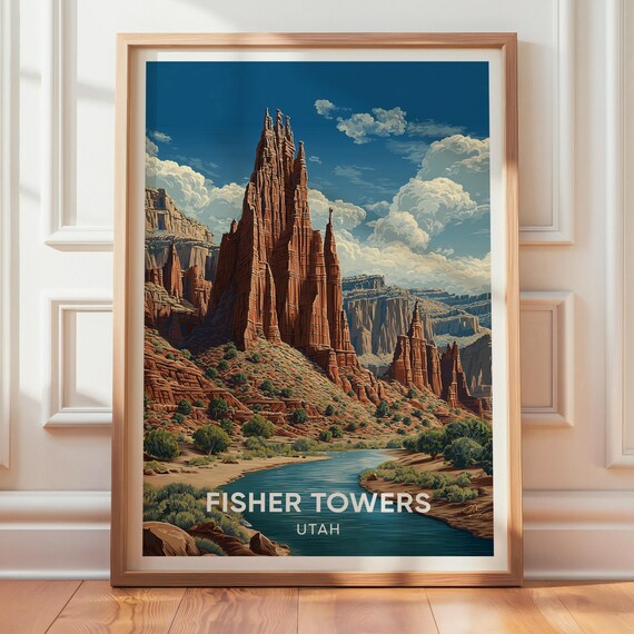 Fisher Towers Utah Vintage Landmark Travel Poster